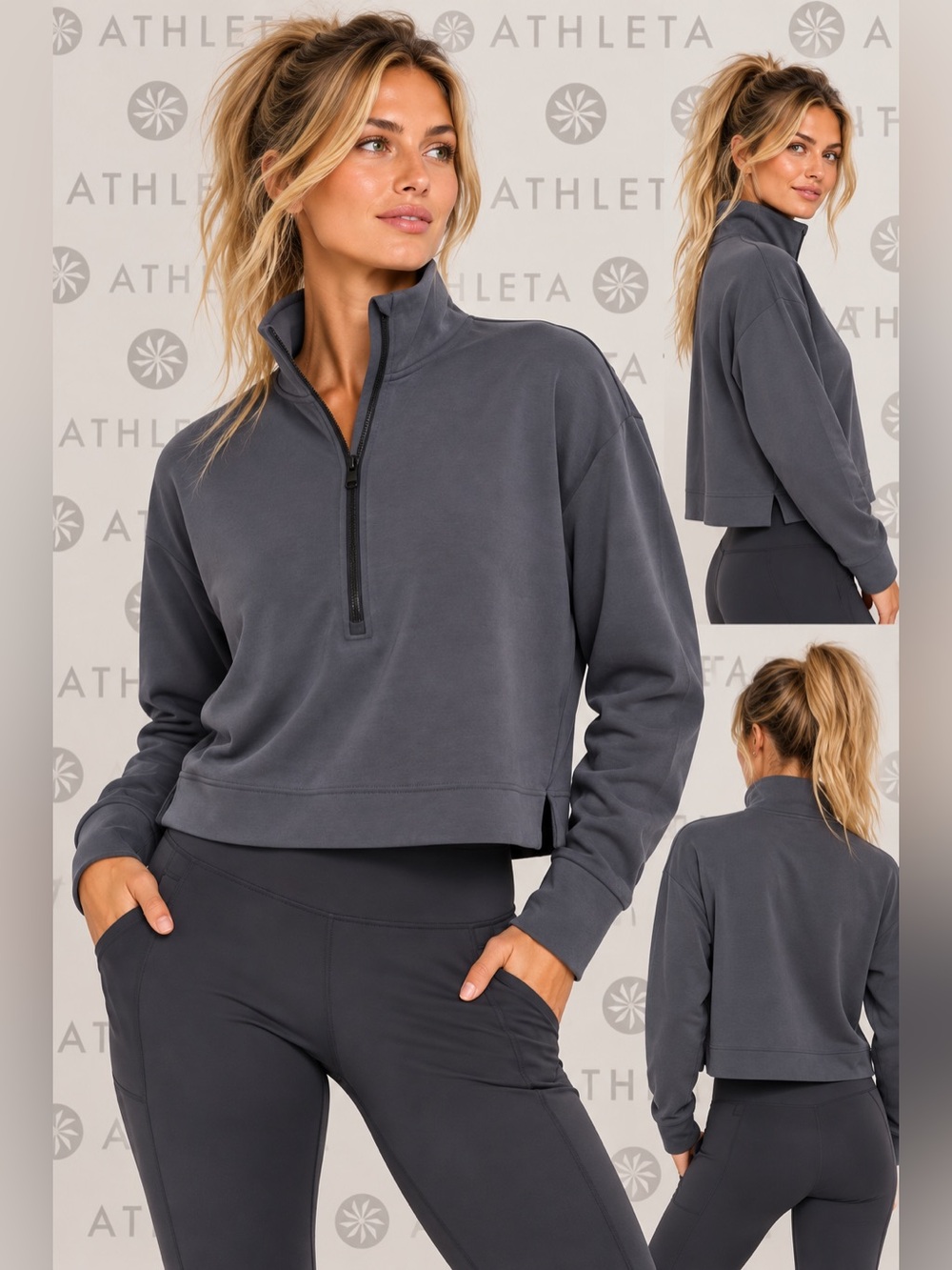 Athleta Seasoft Quarter Zip Pullover Gray TENCEL Modal Size S
